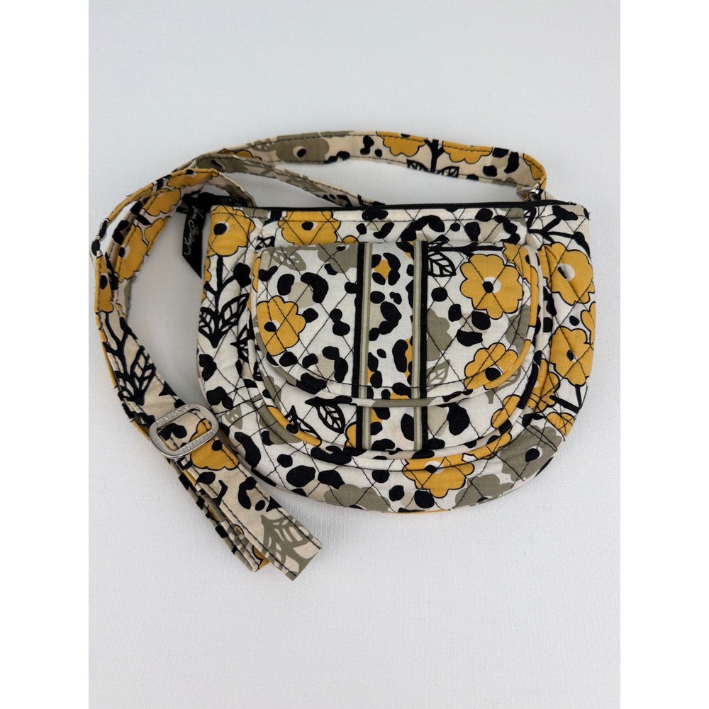 Vera Bradley Little Flap Hipster Crossbody Bag Go Wild Yellow Floral Leopard